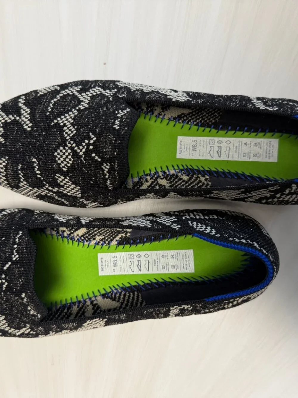 New Rothy's Almond Loafer Black Chantilly Lace Sz 8.5